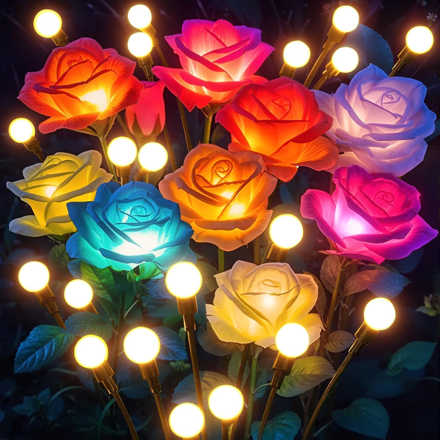 WdtPro Solar Garden Lights Outdoor 6 Pack, Solar Flowers with Swaying Rose Light, Color Changing Solars Lights Outdoor Waterproo
