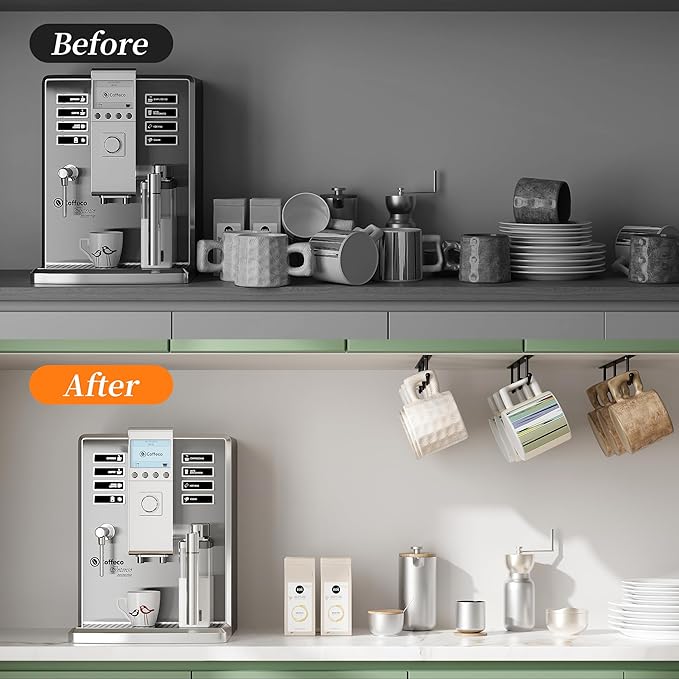 ECROCY Coffee Mug Holder Under Cabinet, Easy Screw Mounting, 3 Pack Mug Rack with Wide Hook Spacing, Sturdy Mug Hooks Space-Saving