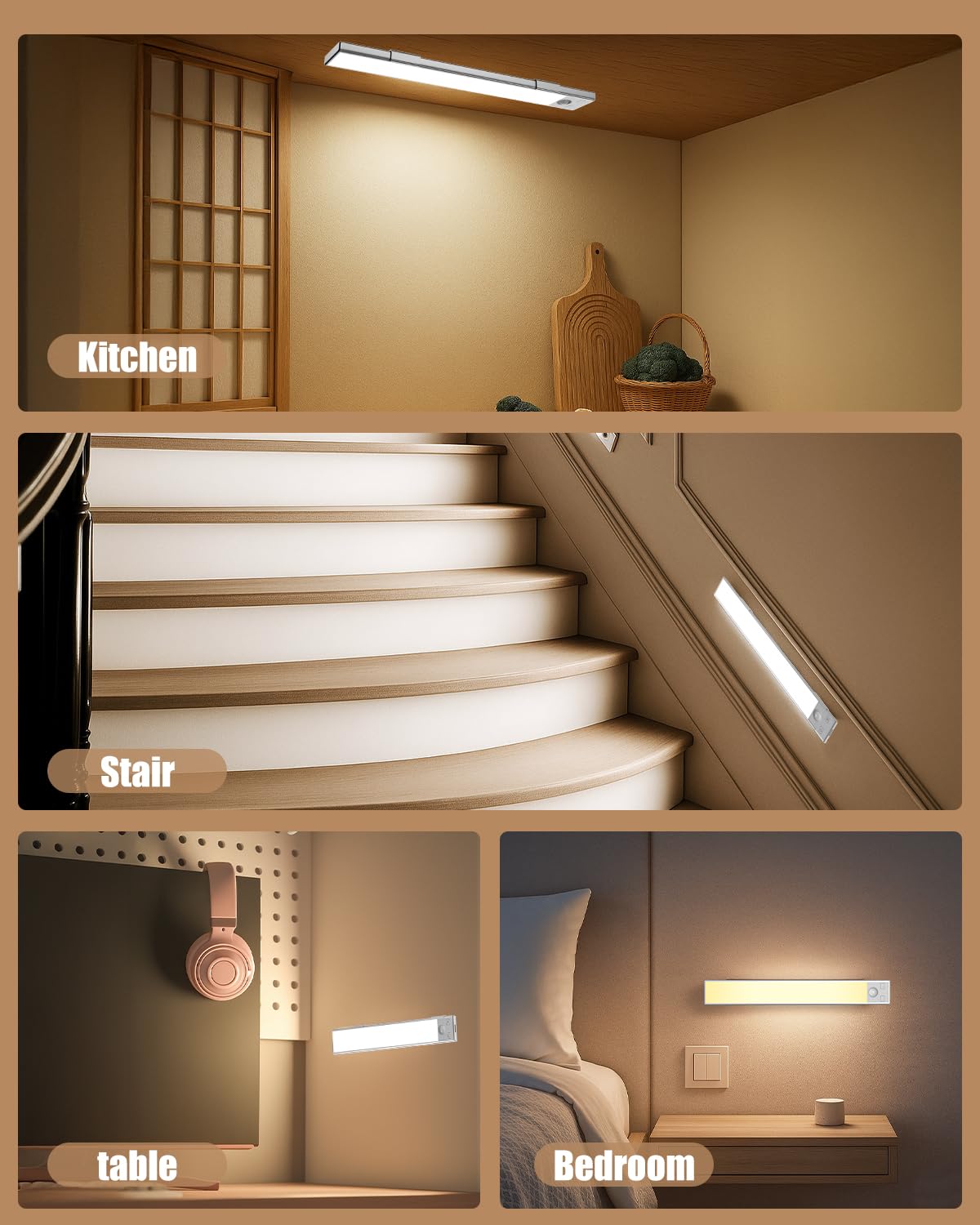 Under Cabinet Lighting 8 Inch Rechargeable Battery Operated Motion Sensor Light Wireless Under Counter Lights For Kitchen Stairs Hallway (3 Pack)
