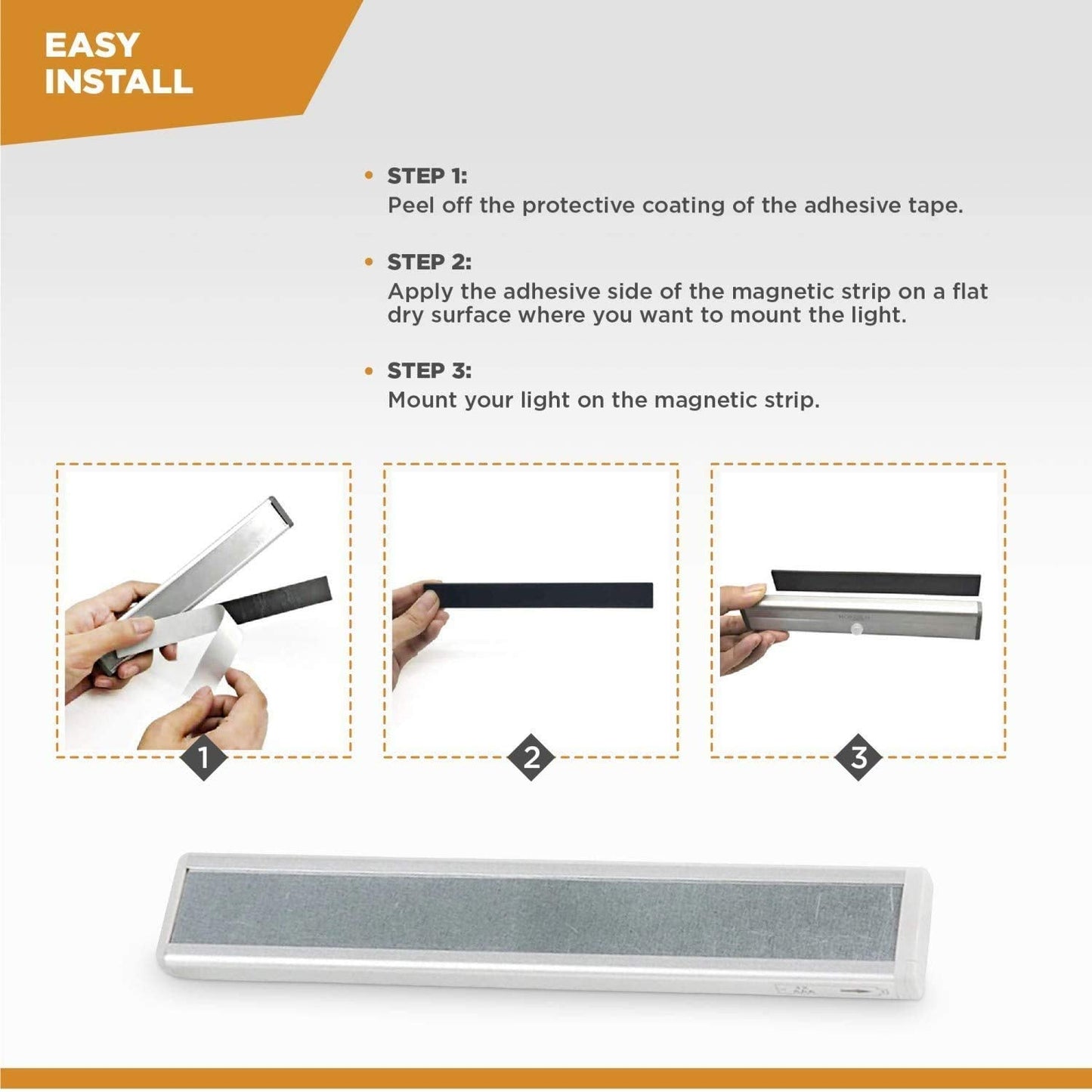 VYANLIGHT Motion Sensor LED Lights, 10 LED Battery Operated, Aluminum, 3 Pack, White, Model VL309
