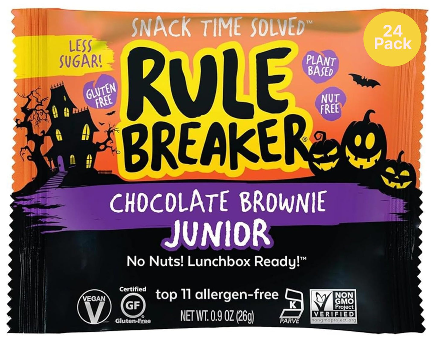 Rule Breaker Vegan & Gluten Free Cookies | Halloween Chocolate Brownie Juniors | Plant-Based Dairy Nut Soy Allergen Free Kosher | Soft-Baked School Snacks for Kids and mature-themeds (24 Count)