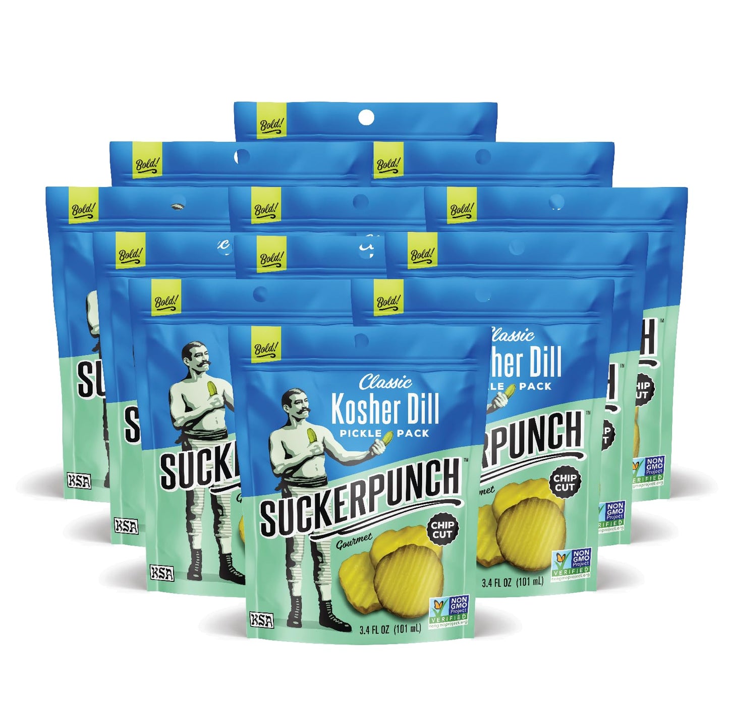 SuckerPunch Classic Dill Pickle Chips, Snack Pack, Gluten Free, Kosher, Sugar Free, Low Calorie, Low Carb, Ready to Eat, on the