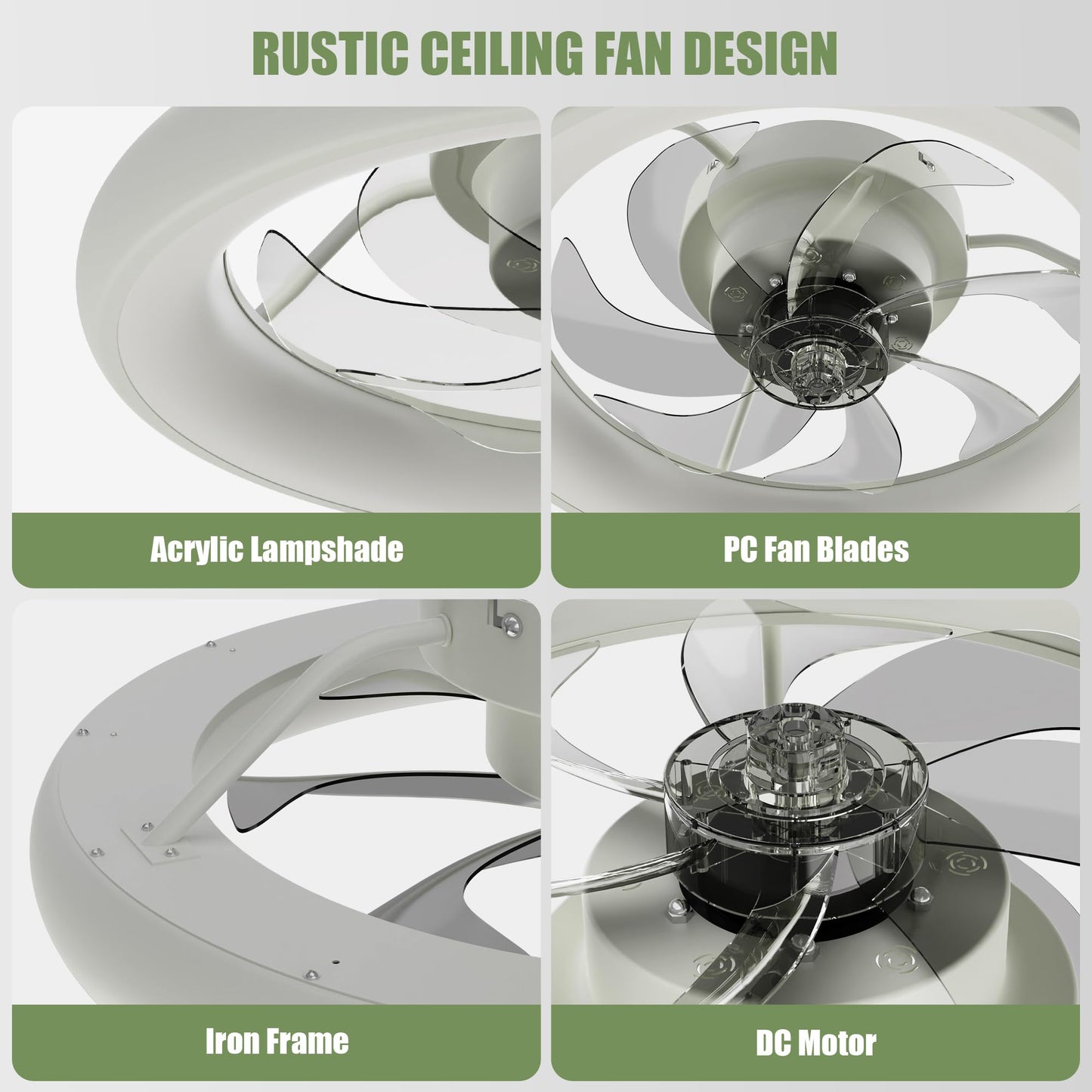 Vipbear Ceiling Fans With Lights 20 Flush Mount Ceiling Fan With Remote & App Control Low Profile Ceiling Fan For Bedroom/Living Room 6 Wind Speeds (White-Updated Motor)