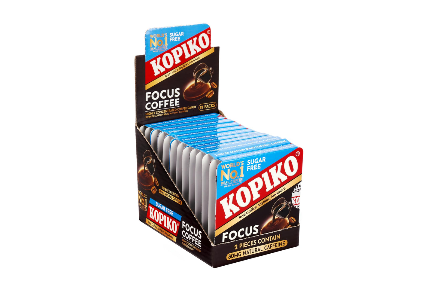 Kopiko Focus Coffee Candy - Highly Concentrated Coffee Candy 12 pack box with 4 Focus candies per pack. 2 Candies Equals One Cup of Coffee