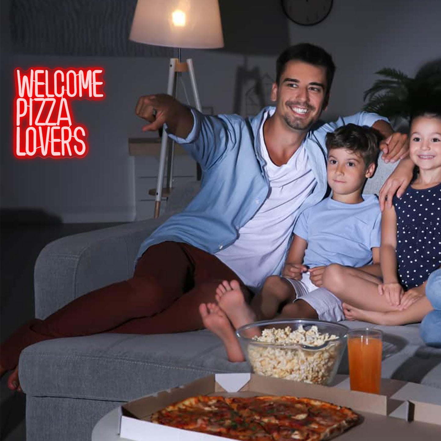 Welcome Pizza Lovers Neon Light Red Dimmable Led Personalized Pizza Lovers Neon Sign Family Restaurant Entertainment Room Food Theme Party Wall Neon Sign Decor Holiday Gift For Pizza Lovers Children Family (12.9*12.5In)
