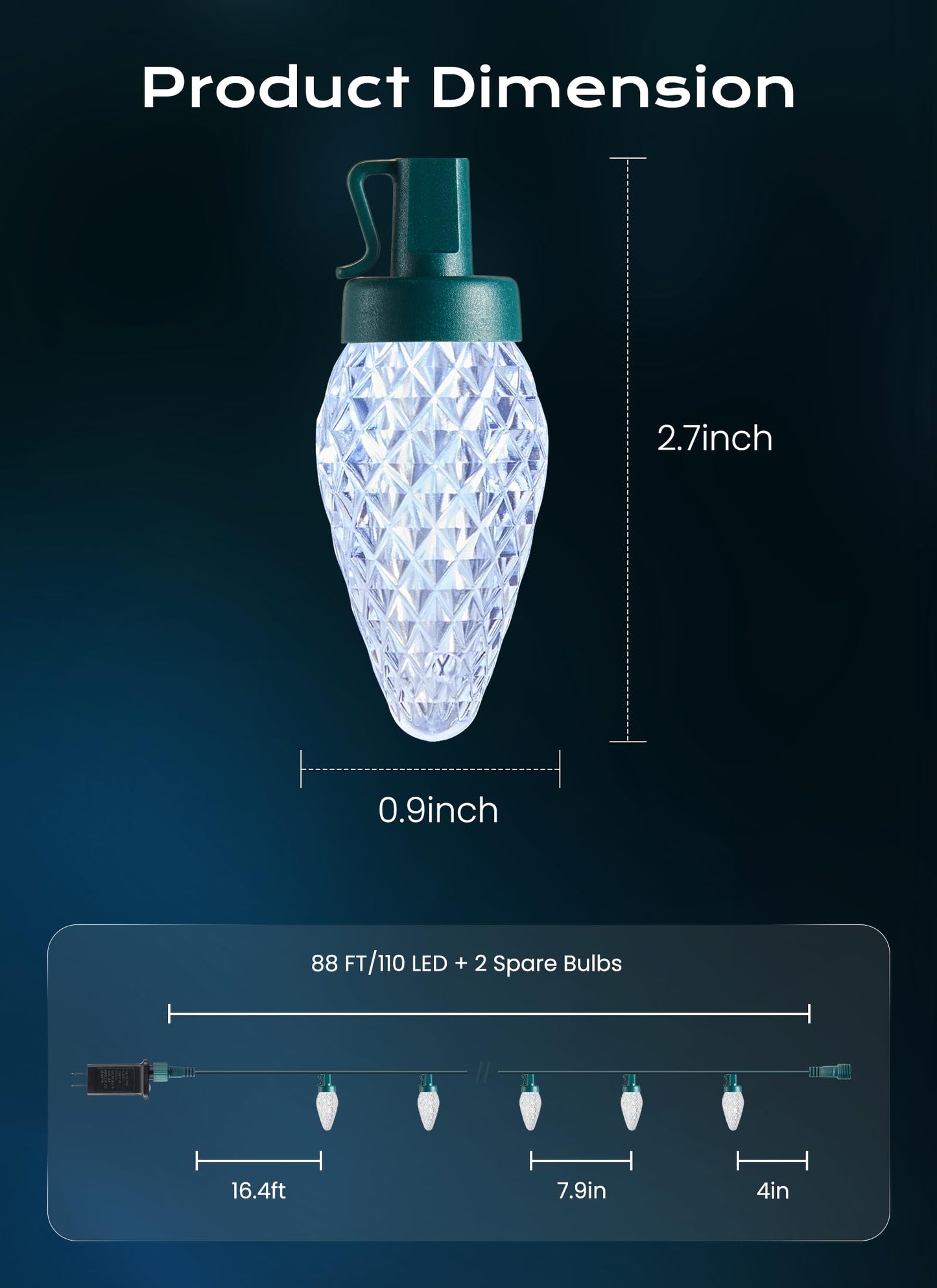 Minetom C9 Christmas Lights Outdoor 72 Ft 110 Led C9 String Lights 8 Modes & Timer Connectable Waterproof For Christmas Tree Light Indoor Outdoor Roofline Patio Outside Yard Xmas Decor White