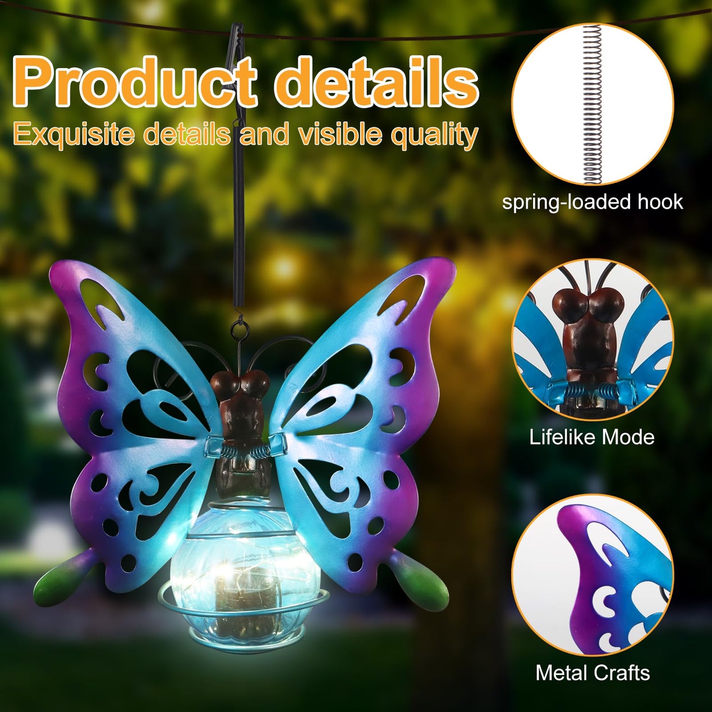 2 Pack Butterfly Solar Outdoor Hanging Lantern Creative Small Sculpture Lights Durable Waterproof Lamp Suitable For Festivals Garden Decor Birthday Gifts For Grandma Mom Women Girl