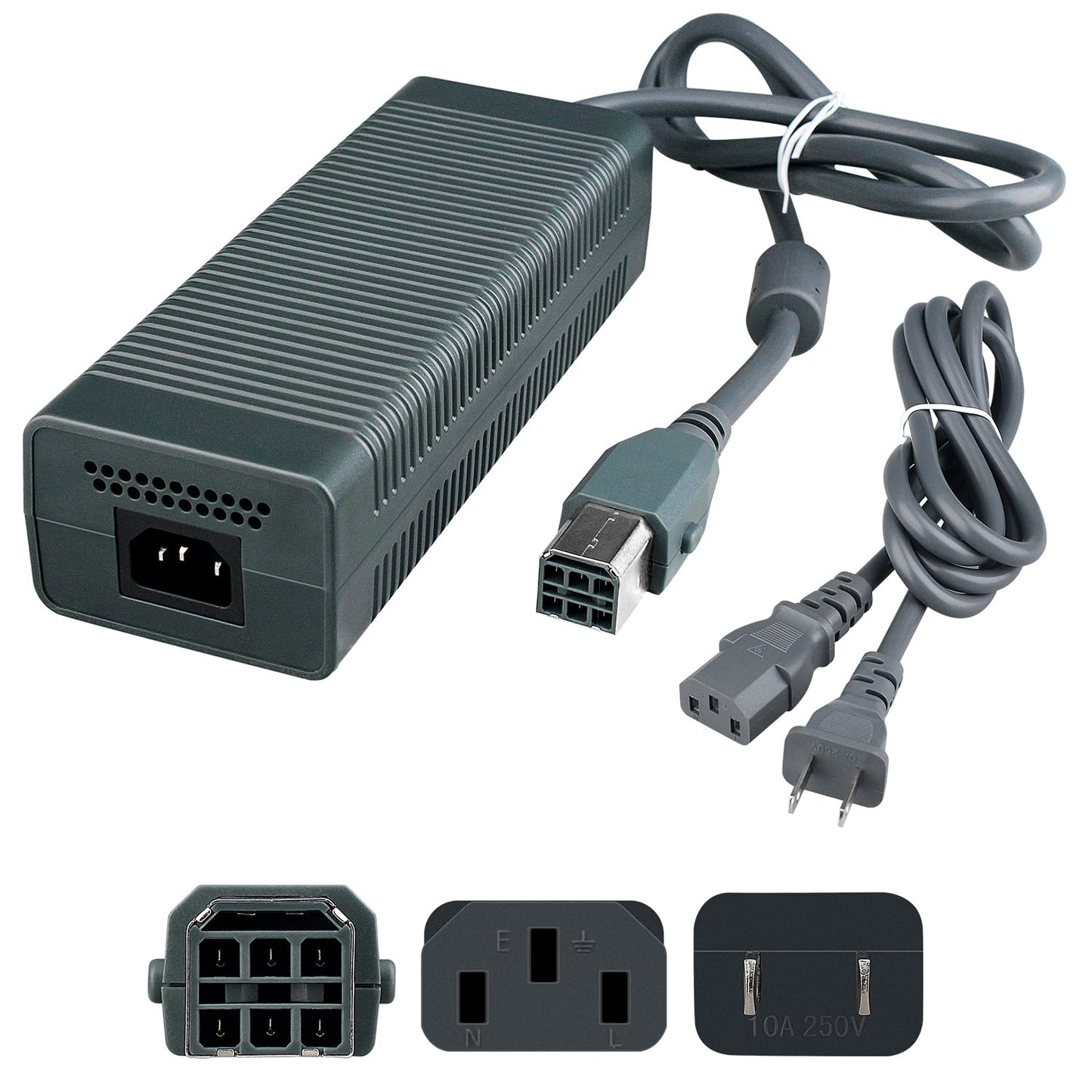 OSTENT AC Adapter Power Supply for Xbox 360 Console, 100-240V, US Plug, Gray, Model 064601