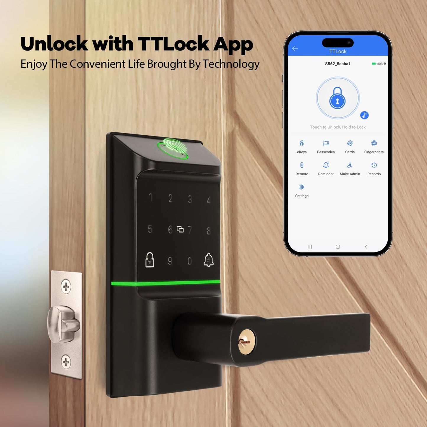 Bamberg Keypad Smart Door Lock with Handle: Keyless Entry Deadbolt - Fingerprint & Keypad Door Lock for Front Door - Key & IC Card Access - Remote Control via APP - Secure Smart Lock
