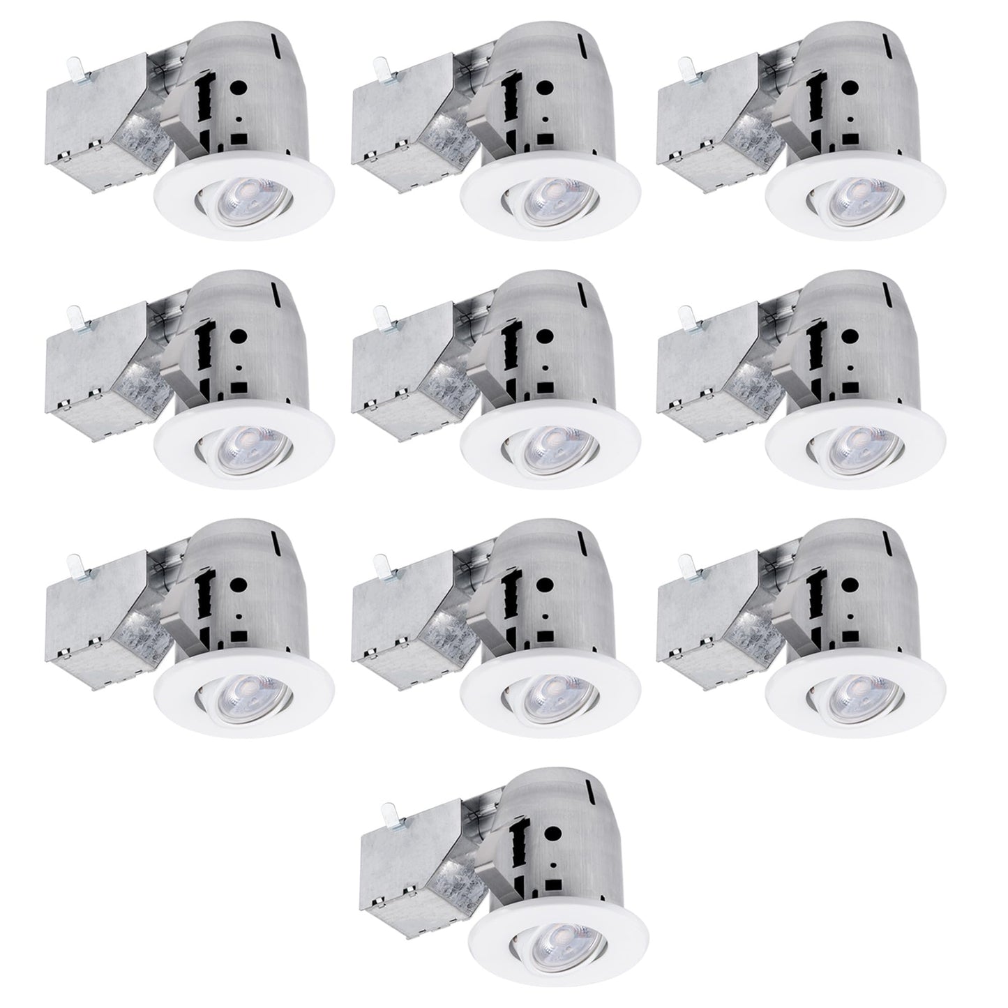 Globe Electric 3 LED IC Rated Swivel Round Trim Recessed Lighting Kit 10-Pack, White Finish, Easy Install Push-N-Click Clips, Bu