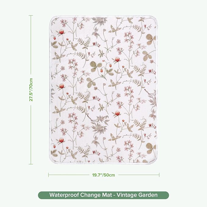 haakaa Waterproof Changing Pad Liners, 100% Cotton, Soft & Breathable (1pc, 19.5" x 27.5" Vintage Garden)