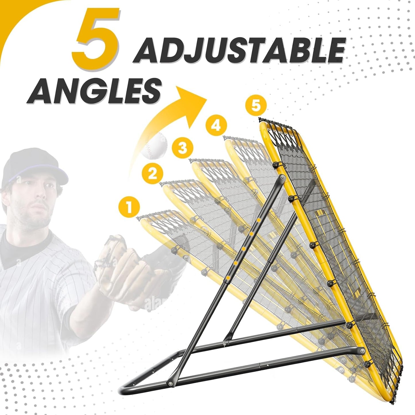 3.7×3.7FT Soccer and Baseball Rebounder Net,Volleyball Rebounder,Pitch Back Net,Multi-Sport Training Rebound Net,with Pitching Target,Adjustable Angles
