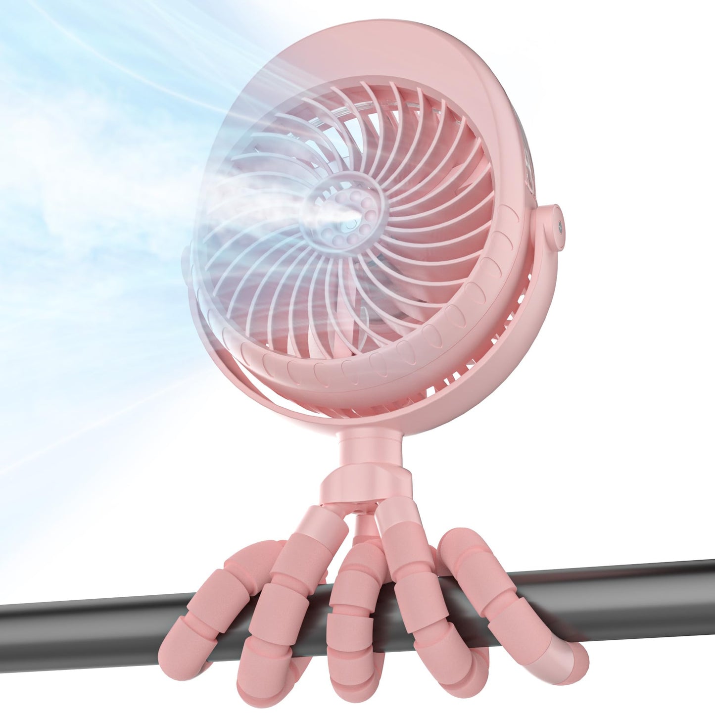Misting Baby Stroller Fan, 4000mAh Rechargeable Battery Operated, 270Pivoting, 15H Cooling,50ml Portable Water Sprayer Misting F