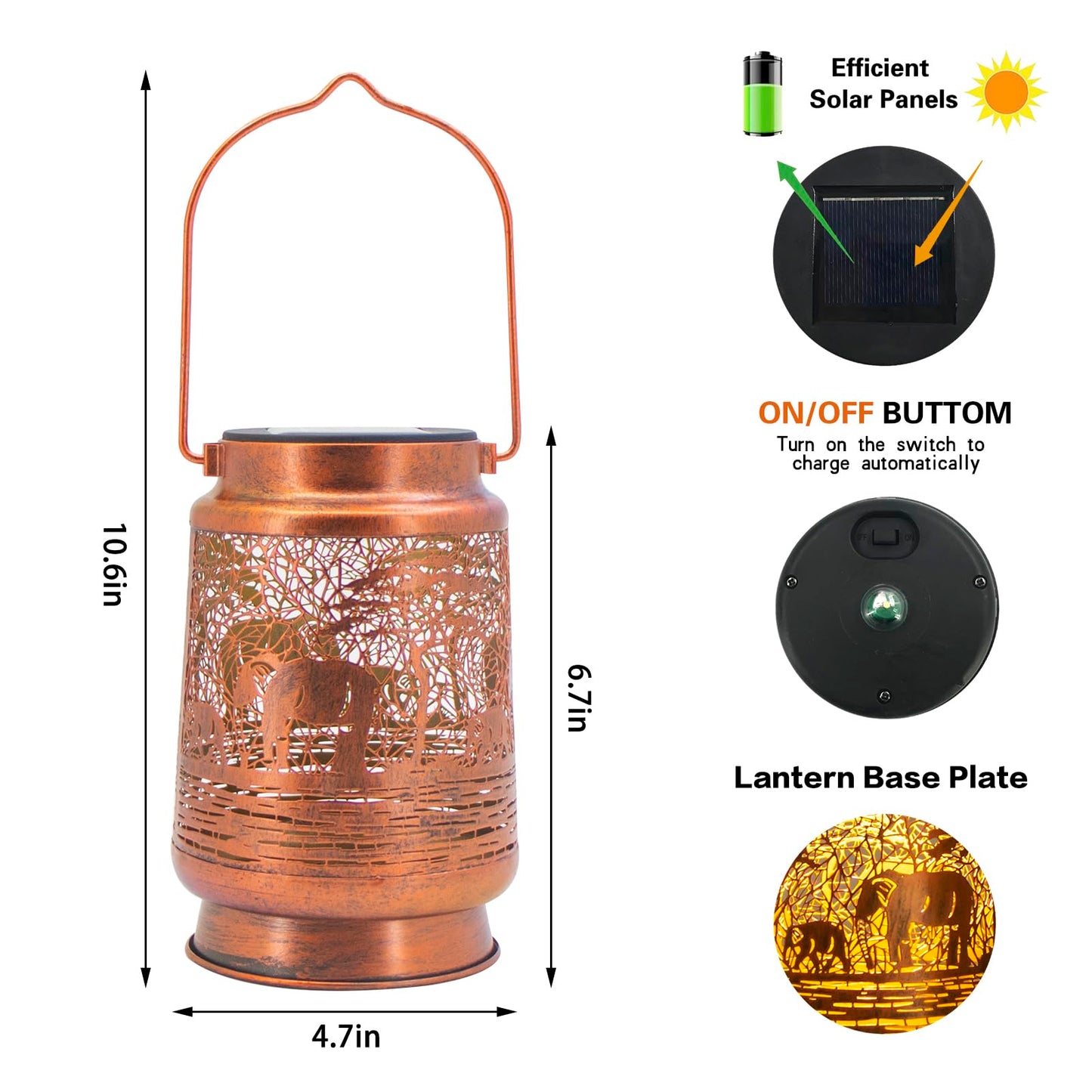 Solar Lanterns Outdoor Garden Decor Gifts For Women Mom Grandma Birthday Thanksgiving Decorative Waterproof Hanging Metal Led Light For Yard Patio Lawn Landscape Backyard (Elephant)