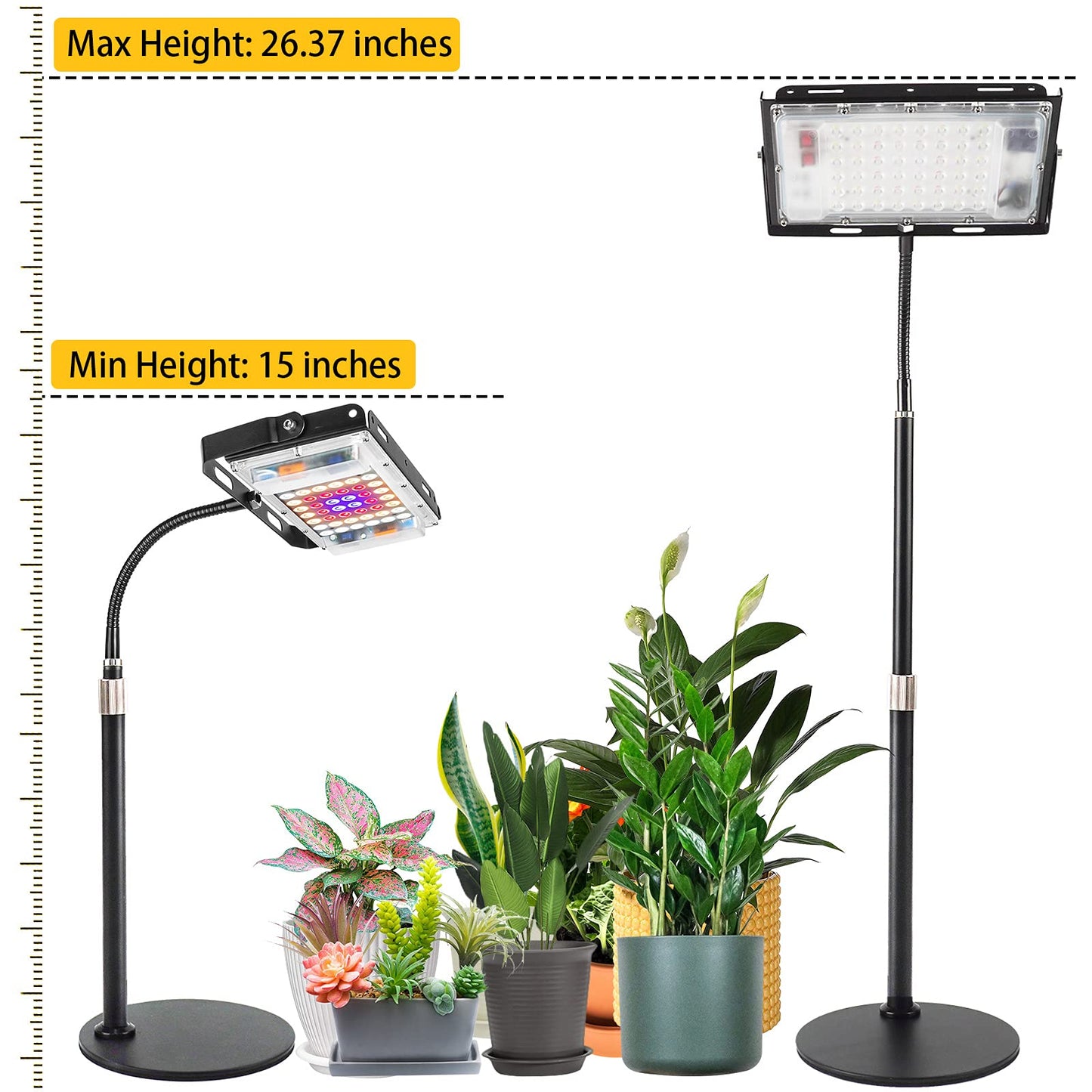 LBW Grow Light for Indoor Plants, Full Spectrum LED Lamp, Height Adjustable, One Head, Aluminum, Model 210703, Medium-One Head