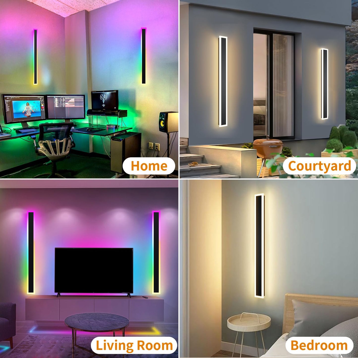 Zihoi RGB Long Wall Lights, 23.6 Inch, Dimmable LED, IP65 Waterproof, Acrylic, Model RGBBD602