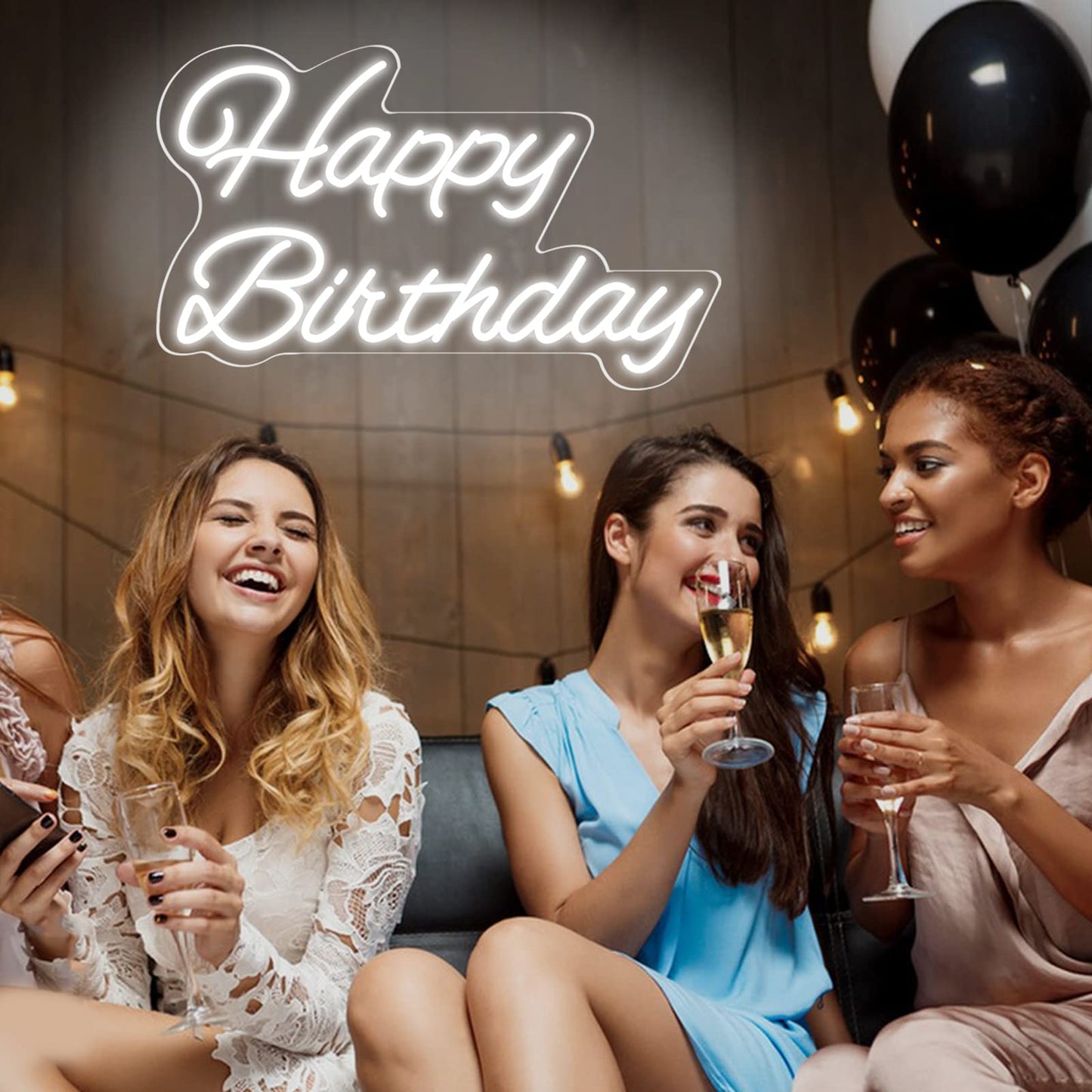 Neonawall Happy Birthday Neon Sign - 16 Inch White Led Light With Dimmable Switch For Party Decoration And Gifts