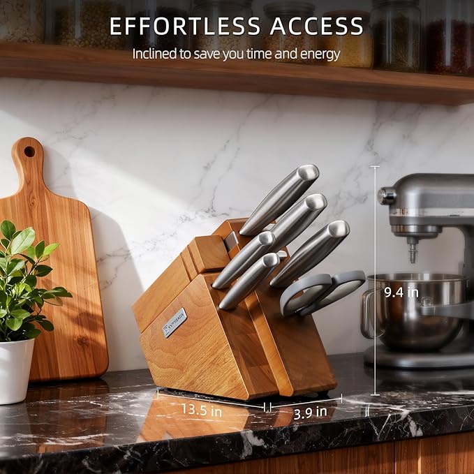 Kitchen Knife Block Set, 8-Piece with Sharpener | Japanese High Carbon Stainless Steel Knives with Ergonomic Handles