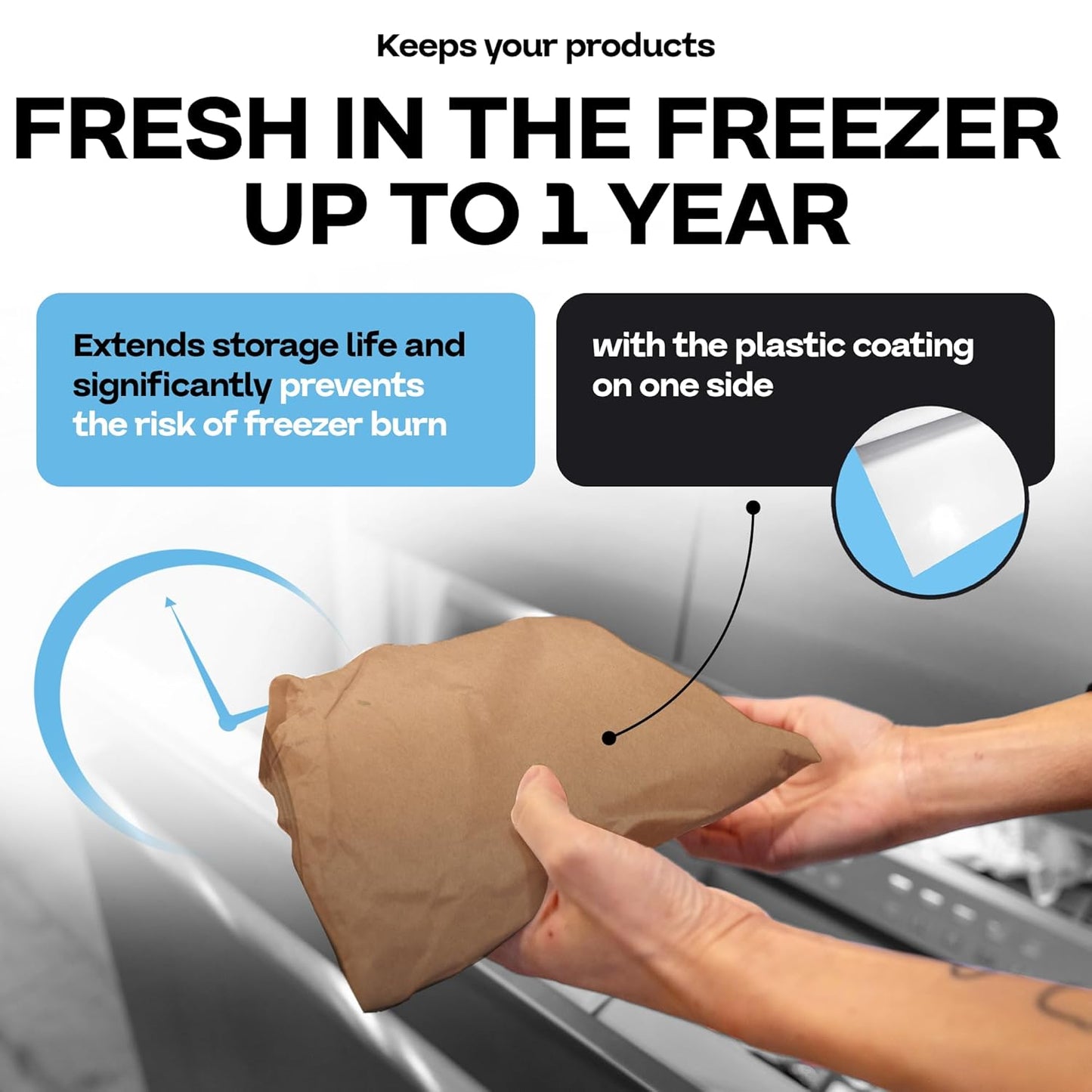 Brown Freezer Paper Roll 24" x 1800" (150 feet) with Cutter - USA-made Freezer Paper for Meat & Fish - Poly-Coated Food Wrapping Material for Freezing - Barrier Against Air & Moisture by IDL Packaging