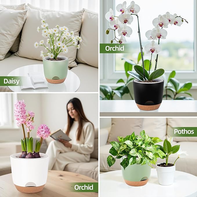 Self Watering Orchid Pots for Indoor Plants,5.8 Inch Macetas para Orqudeas,Flower Pots for Indoor Plants with Holes(Black)