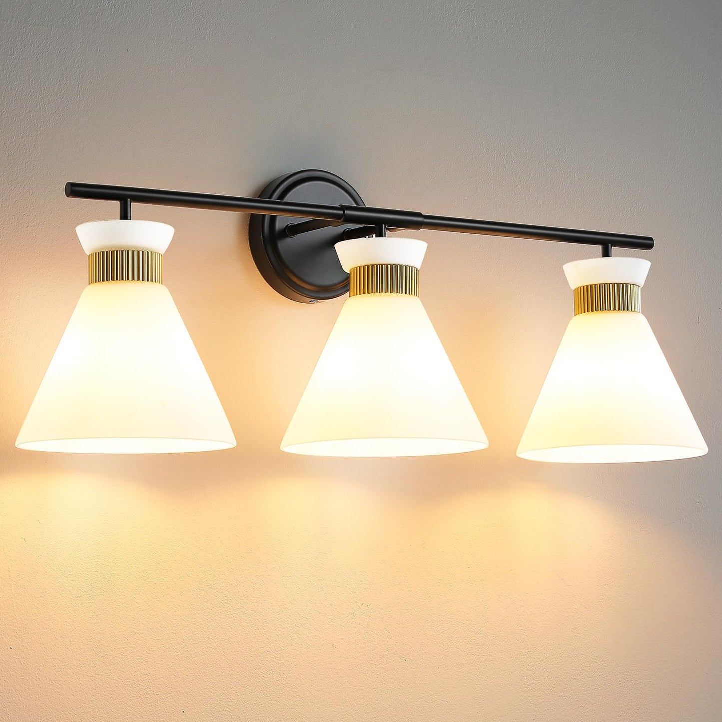 WOSHITU Bathroom Vanity Light Fixtures: 3 Lights Modern Bathroom Lighting Fixtures Over Mirror with Frosted Milky Glass Shade, B