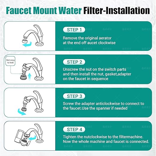 Water Filter for Sink Faucet Mount Filter Purifier System,Filters Over 60 substances,New Leak-Proof Technology,0.01 Micron Filtration Accuracy-White(Without Blue Light)