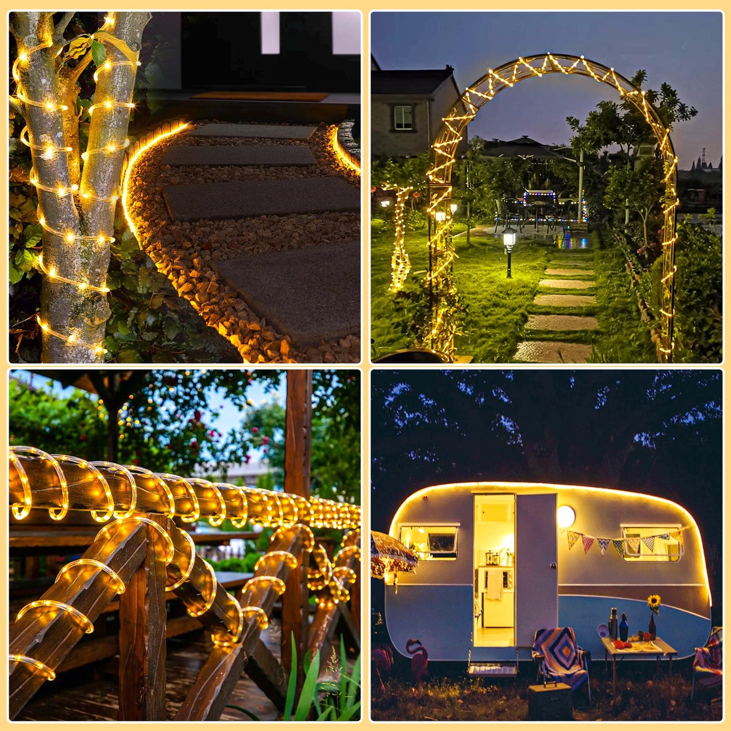 66Ft 200 Led Rope Lights For Outside Connectable Rope Lights Outdoor Waterproof With 8 Modes Plug In Christmas String Lights For Outside Indoor Bedroom Garden Patio Pool Decor Warm White