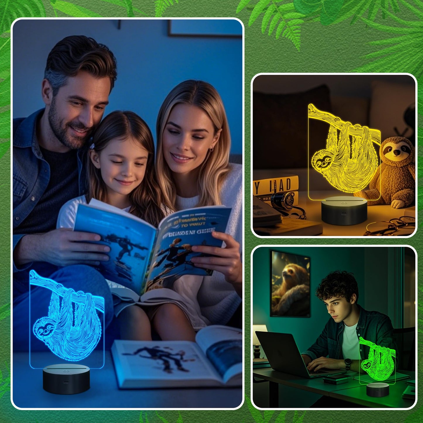 CoolGift Mart Sloth Night Light, 3D LED Lamp, Remote Control, Timer, 16 Colors, Model FS-2810-9999