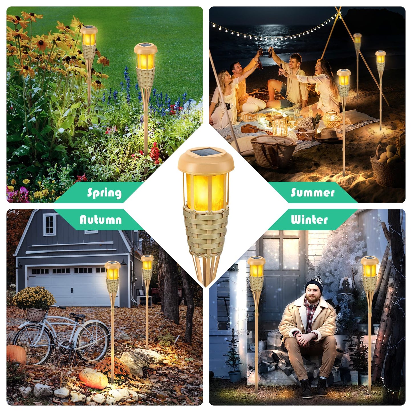 Evelynsun Solar Torch Lights - Outdoor Flickering Flame Decorations, 8 Pack, Plastic