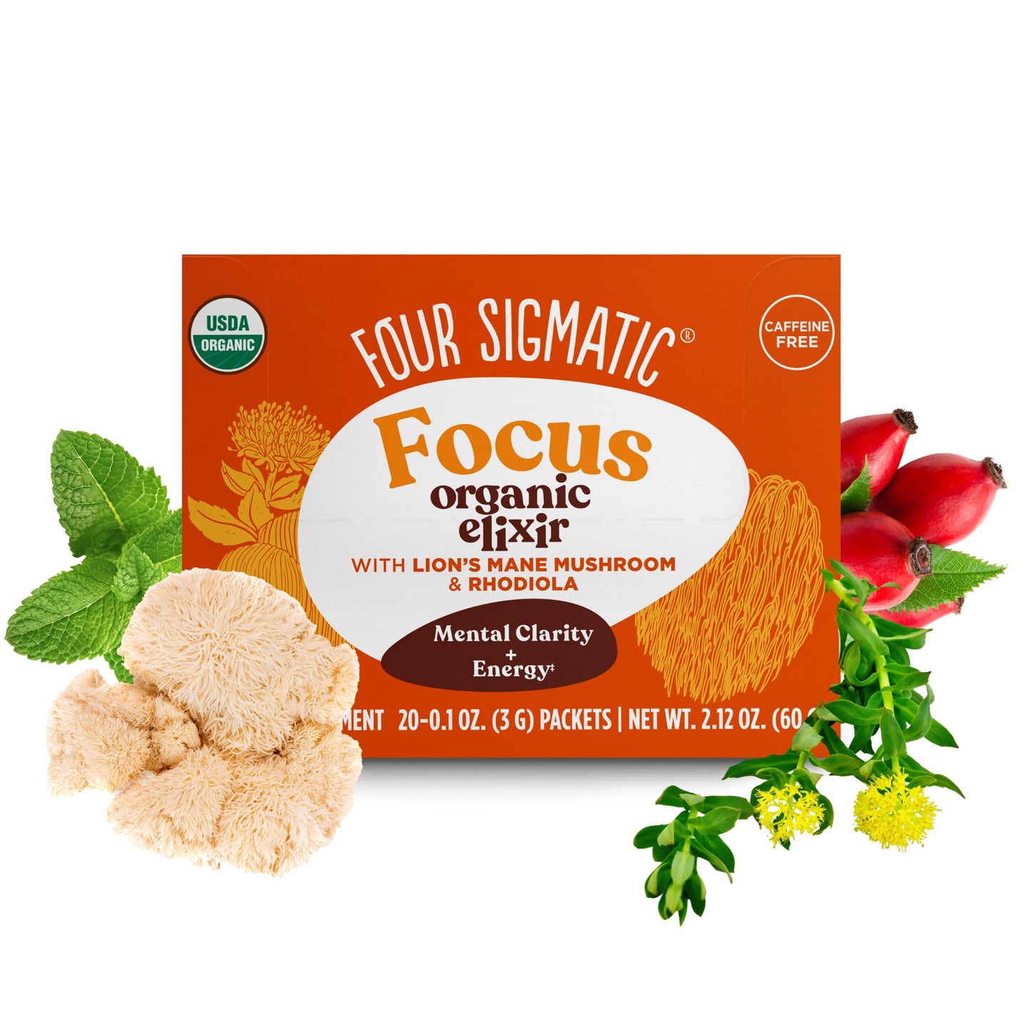 Four Sigmatic Lions Mane Focus Elixir Mushroom Coffee Alternative | Organic Lions Mane Mushroom Powder, Rhodiola & Rose Hips |