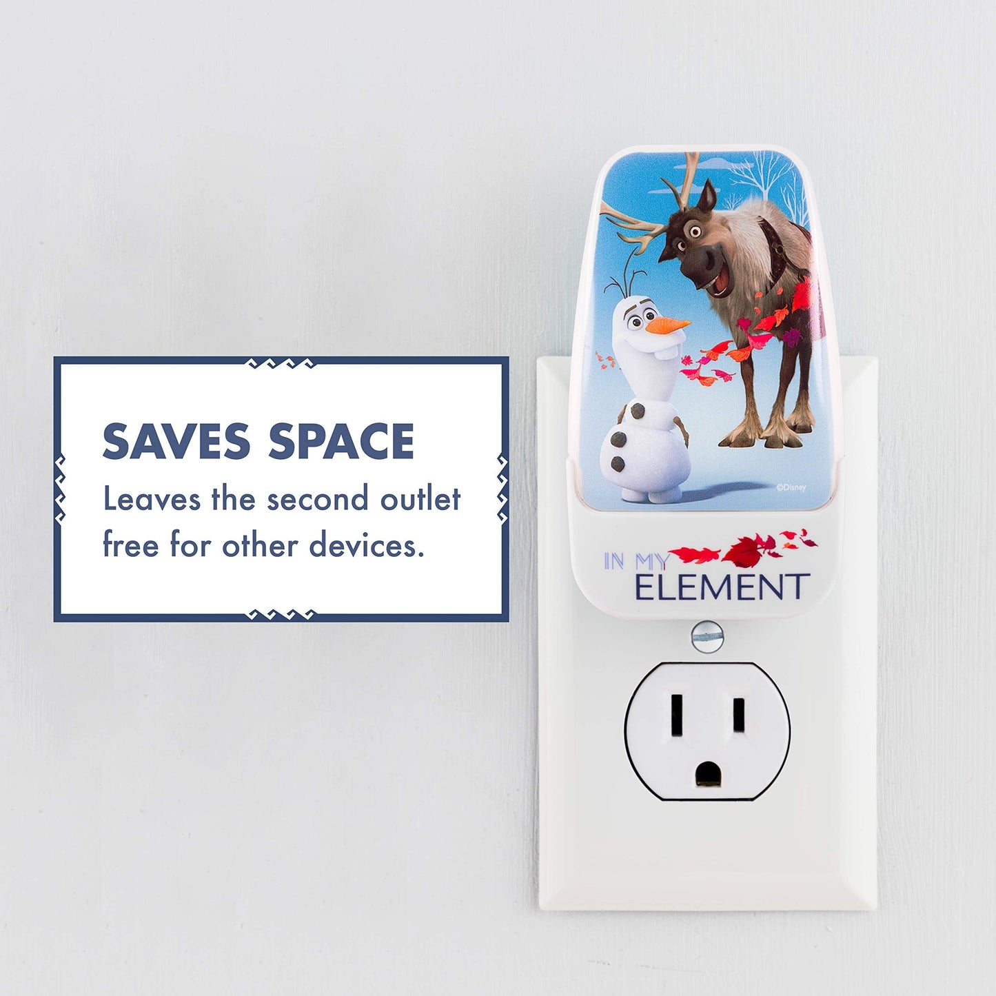 Disney Frozen LED Night Light, Olaf and Sven, Plug-in, Dusk-to-Dawn Sensor, 1 Pack, Blue/White, Model 45830