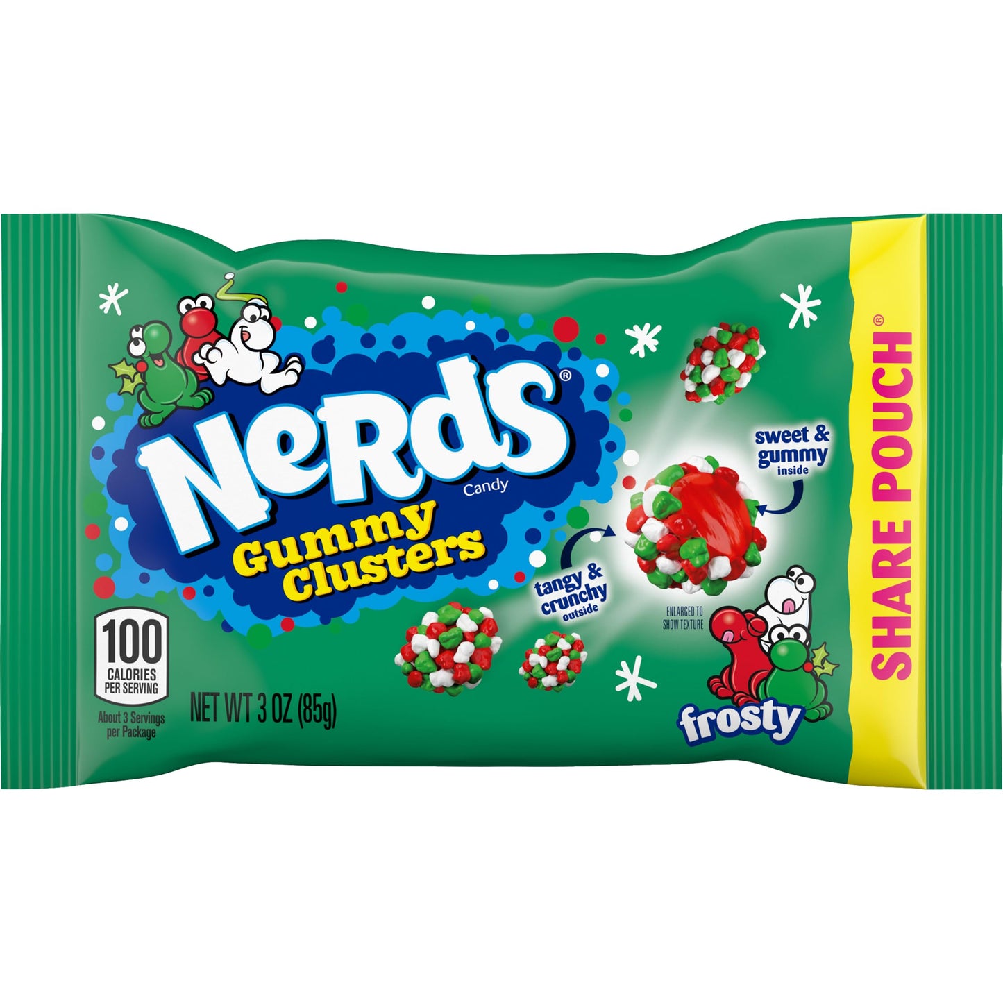 Nerds Frosty Gummy Clusters Share Pouch, Christmas Candy, Red and Green Gummy Candies, 3 oz