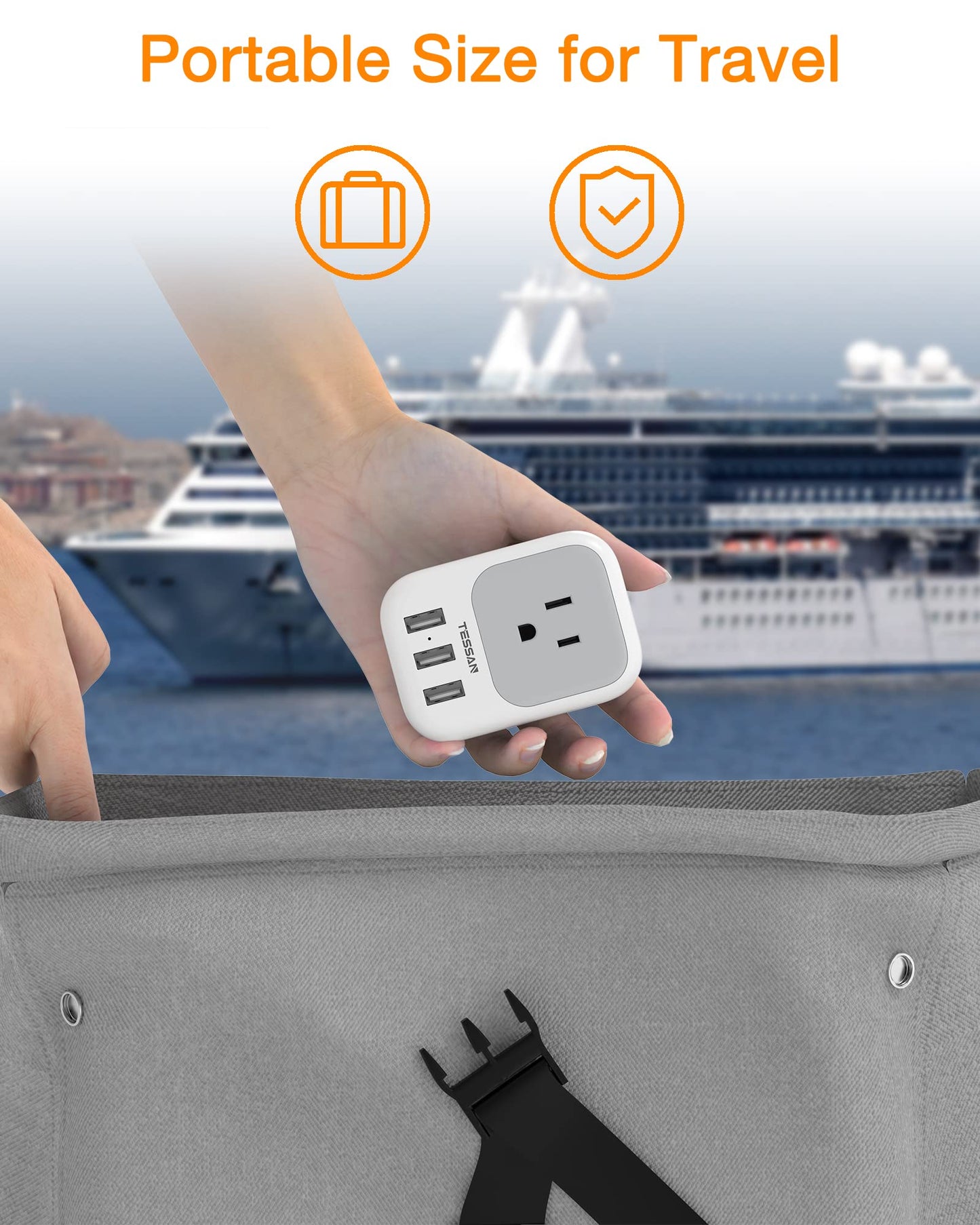 Tessan Usb Charger Block, Wall Plug Adapter With Electrical 4 Box Splitter 3 Usb Wall Charger Ports, Multi Plug Outlet Extender