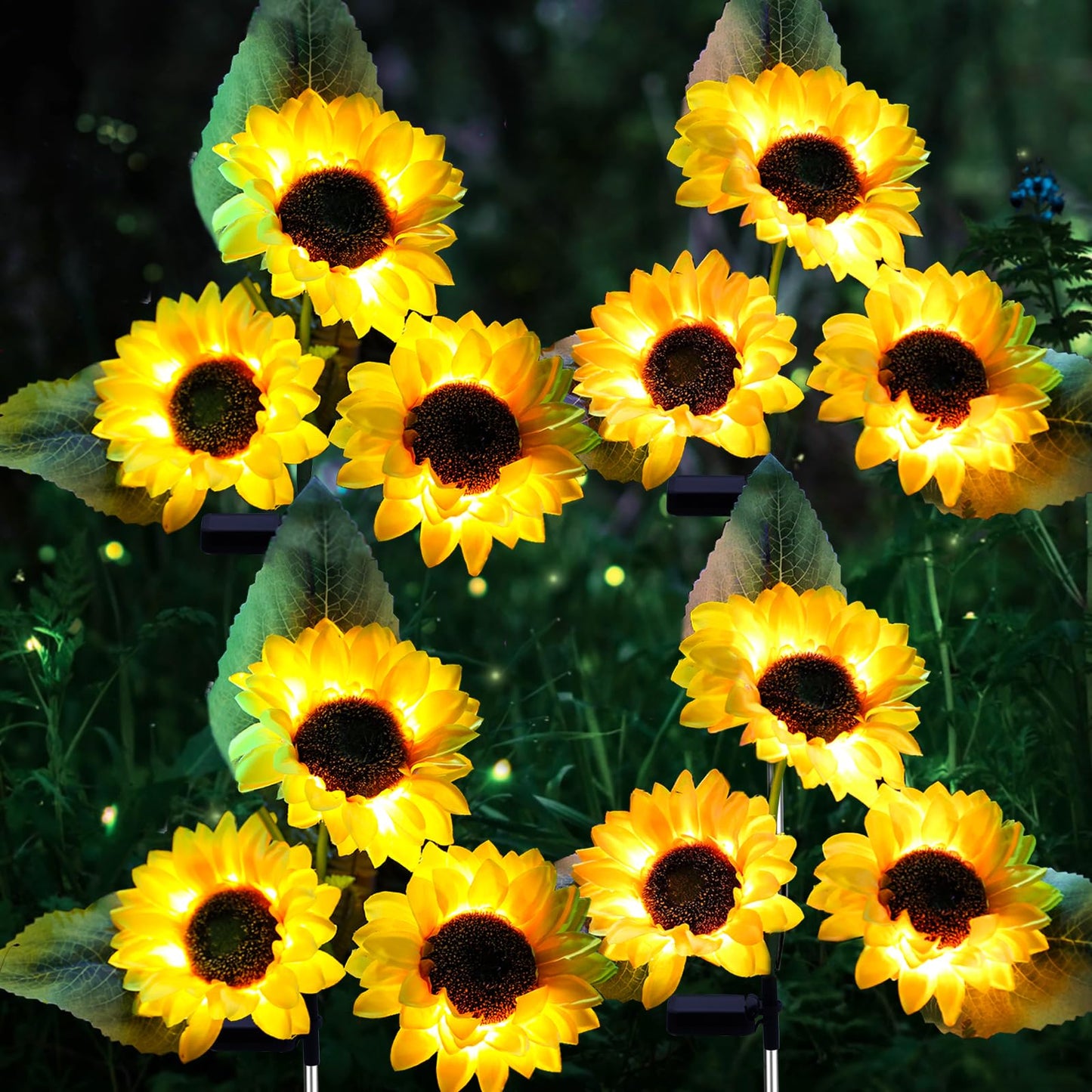 Solar Sunflower Outdoor Garden Lights 4 Pack With 12 Sunflower Waterproof Garden Decor Gifts For Mom Grandma Waterproof Decorative Lights For Pathways Patios And Yards Decorations