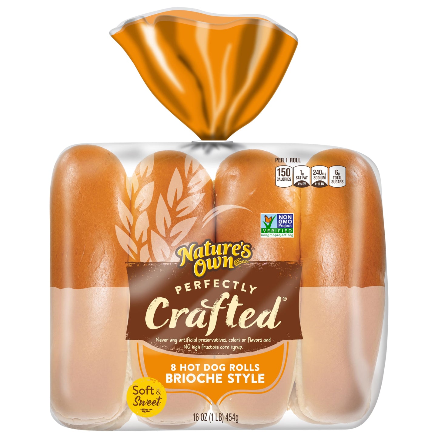 Natures Own Perfectly Crafted Brioche Style Hot Dog Buns Non-GMO Hot Dog Rolls 8 Count