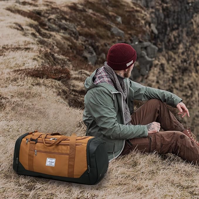 Laripwit Gym Bags for Men, 40L Medium Sports Travel Duffel Bag with Shoe Compartment & Wet Pocket Lightweight Gym Duffle Bag Backpack Multipurpose Weekender Overnight Backpack for Women, Brown