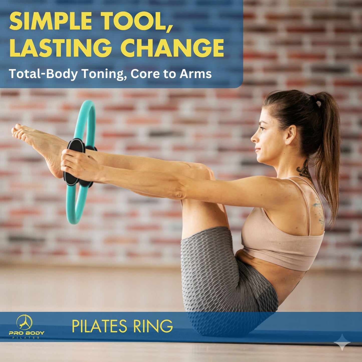 ProBody Pilates Fitness Circle – 14 Inch Pilates Ring for Yoga and Other Workouts, Focusing on Toning Inner Thighs, Arms, Core and Back, at Home Pilates Equipment (Aqua)