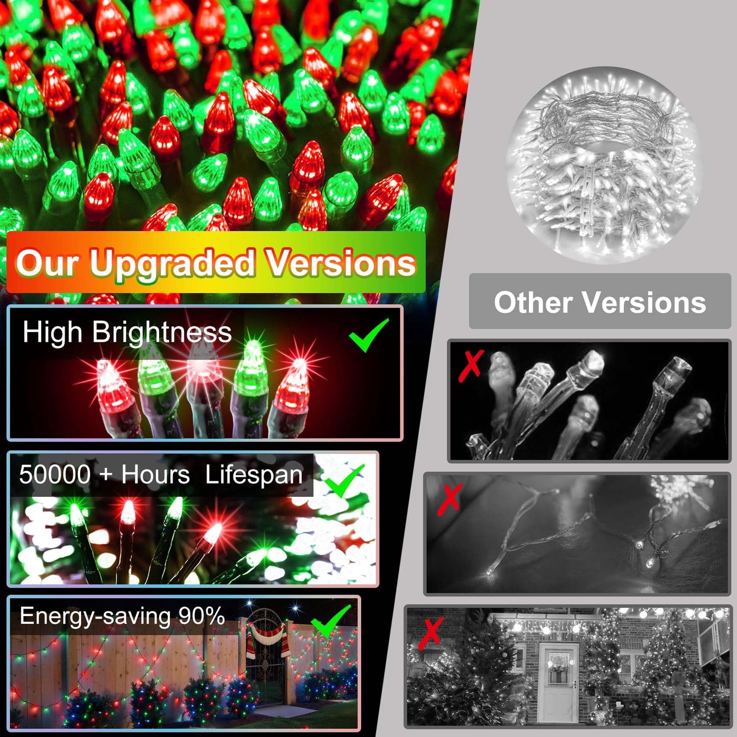 750 Led 240Ft Christmas String Lights Outdoor 12 Pro Modes And Timer Memory & Brightness Plug In Waterproof Dark Green Wire Twinkle Light For For Xmas Yard Tree Wedding Party Decor (Red & Green)