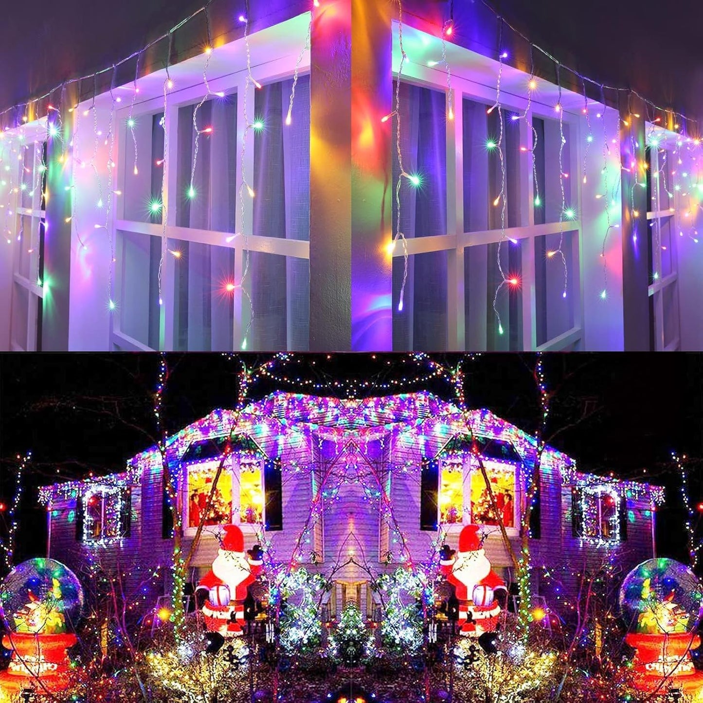 Joomer Christmas Icicle Lights - 65FT Multicolor Waterproof String Lights, 8 Modes Timer, Model SSL0500-I-24V