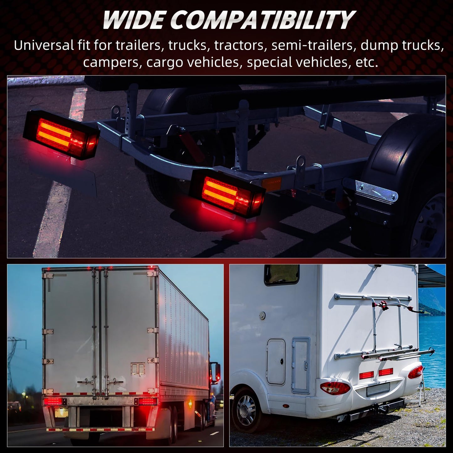 Hifybaty LED Trailer Lights Kit - Submersible Rectangular Tail Lights for Boat Trailer RV Truck - Model HF-TL_Square_01 - Red