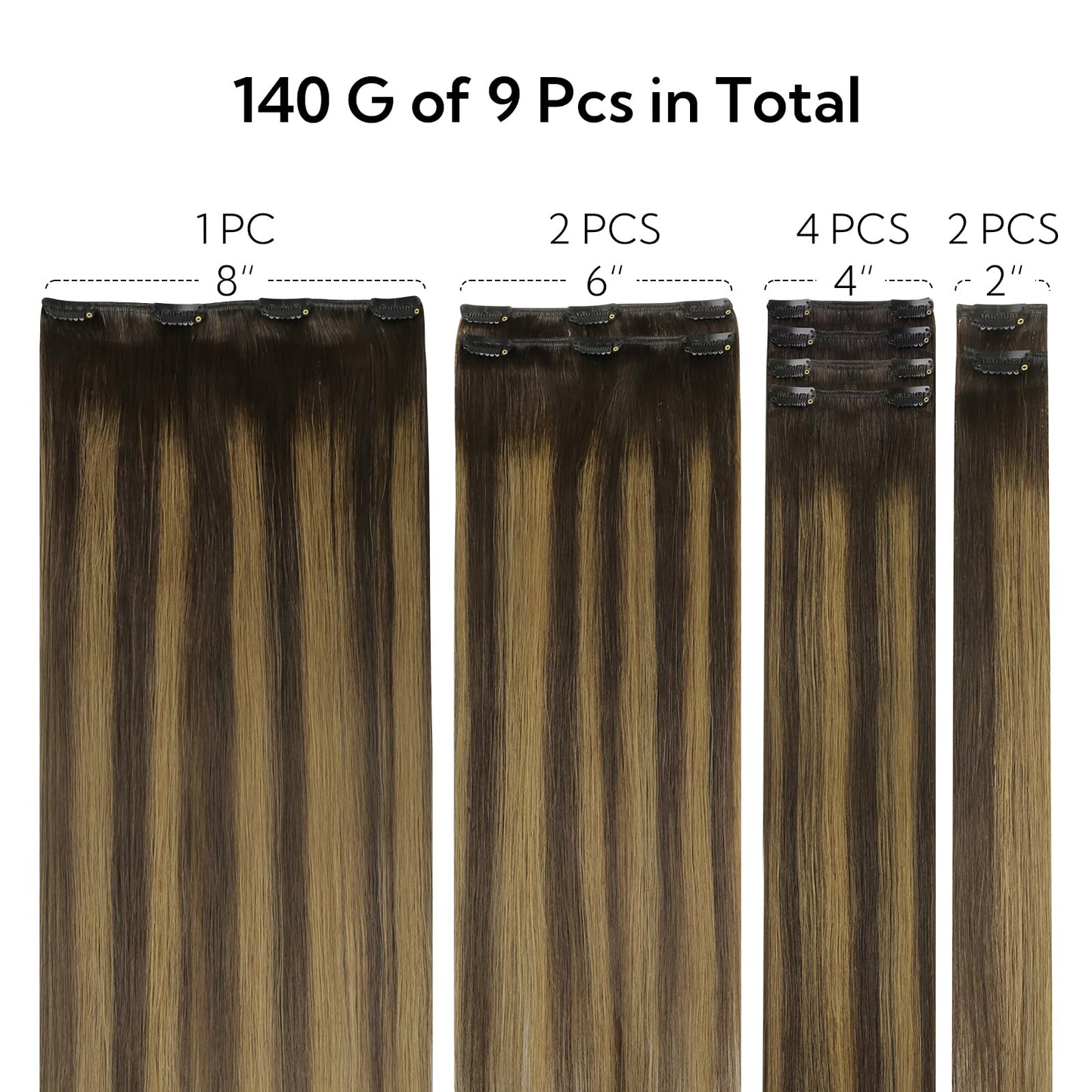 hotbanana Clip in Hair Extensions Real Human Hair 140g 9pcs 20 inch Dark Brown to Chestnut Brown Clip in Human Hair Extensions S