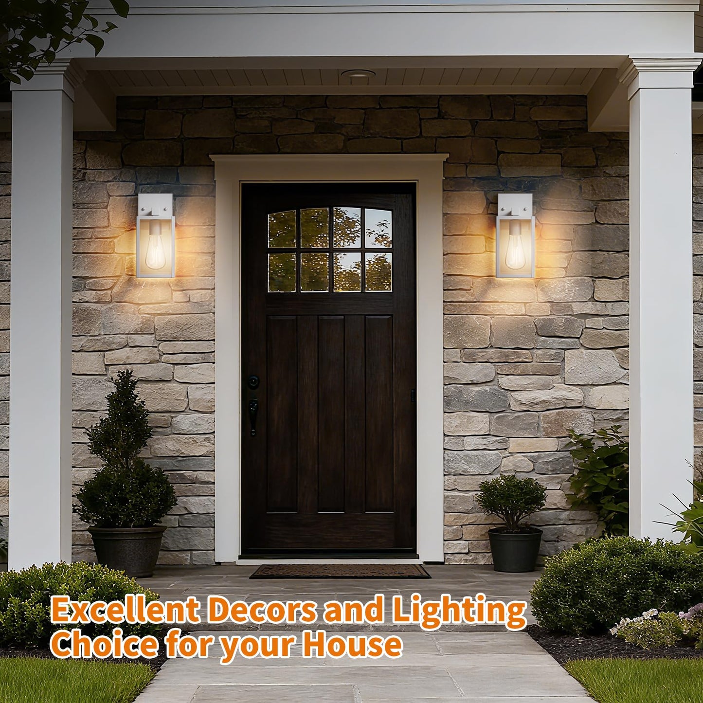 2 Pack White Exterior Lighting Fixtures Wall Mount Outside Front Porch Lights For House Outdoor Lantern Lamp Waterproof Wall Sconce Lights Coach Light For Garage Entryway