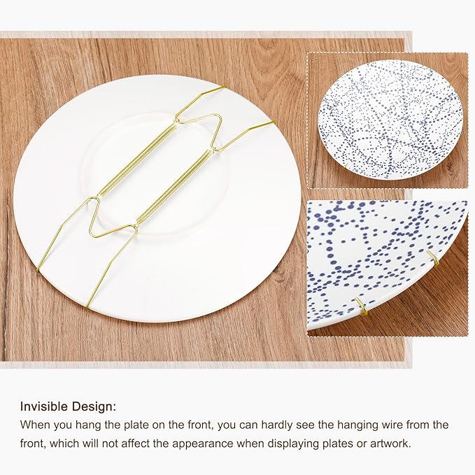 uxcell 4Pcs Plate Hanger, 16 Inch W Type Stainless Steel Invisible Wall Plate Hangers for Decorative Plates, Gold, Silver