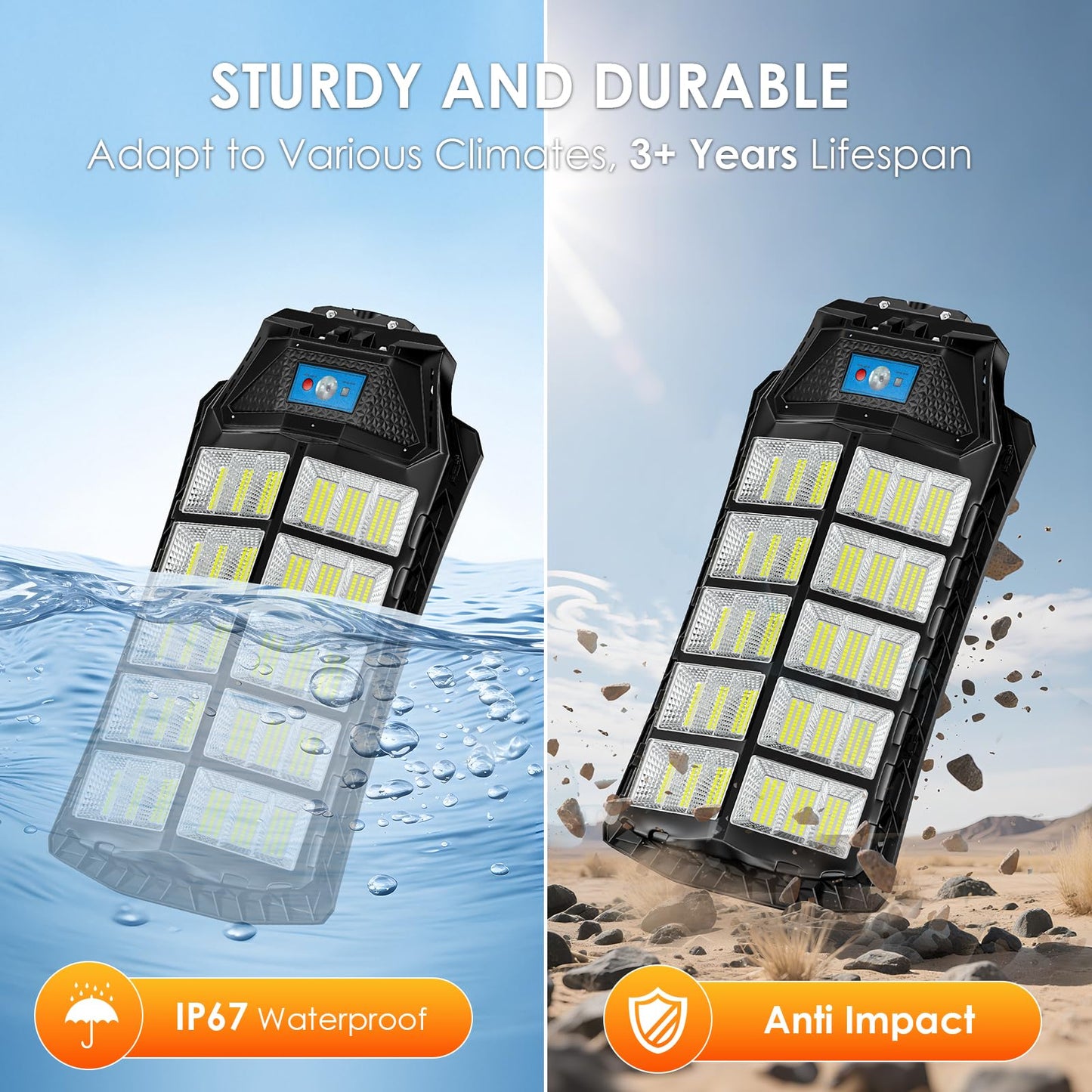 ZIZIWIN Solar Street Lights 12000W, Waterproof, 2 Pack, Dusk to Dawn, Remote Control, Motion Sensor, Black, SLLDG