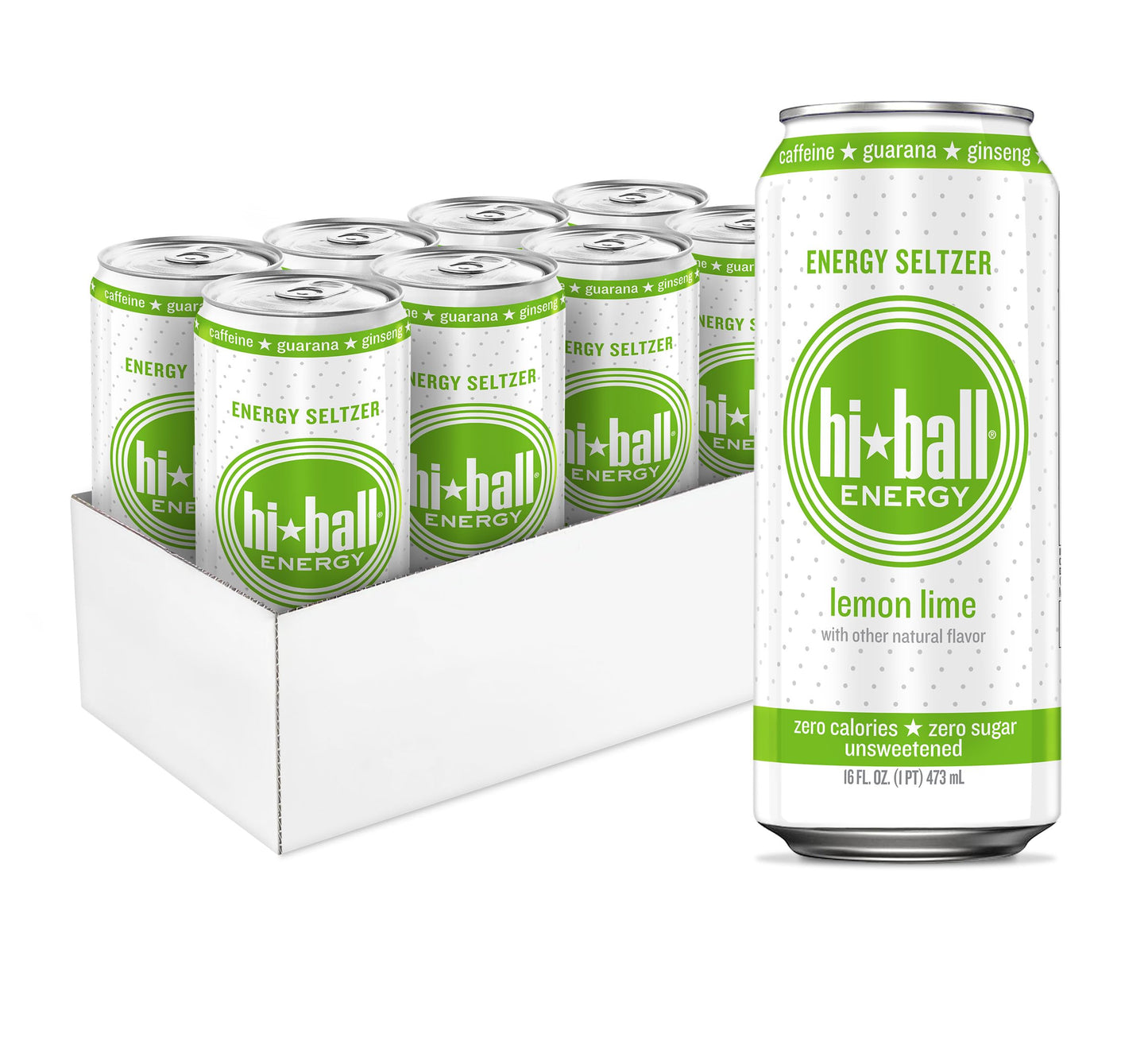 Hiball Clean Energy Drink - Lemon Lime - Zero Sugar, 160mg Caffeine - 16 fl oz (8-Pack)