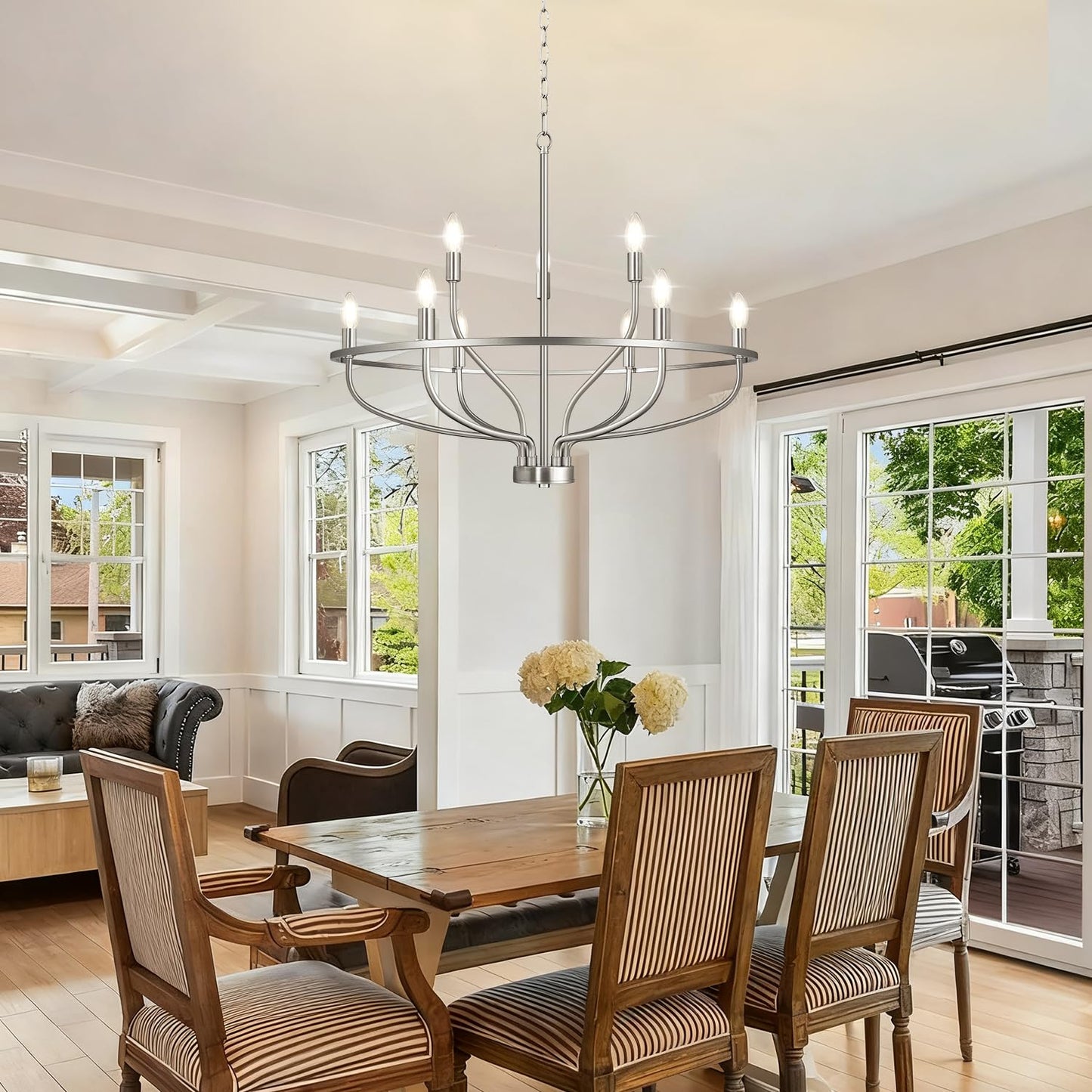 30 Brushed Nickel Chandelier 9-Light Industrial Chandelier For Dining Room Lighting Fixtures Hanging Pendant Lights For Kitchen Island Kitchen Island Bedroom And Entryway (Bulbs Not Included)
