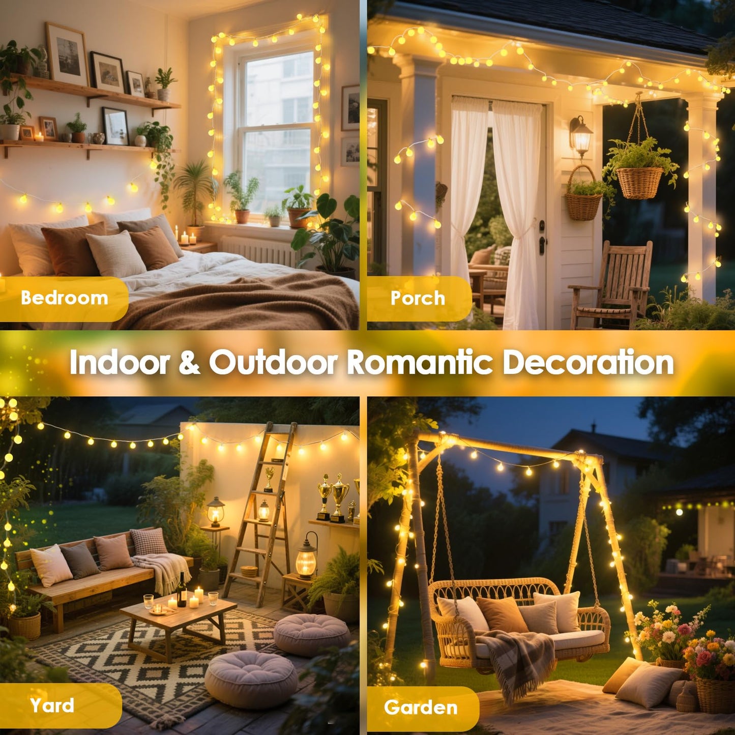 LORRYTE 200 LED Connectable String Lights, Warm White, 66ft with Remote & Timer, Waterproof Globe Twinkle Lights, Model GP-SW290DC0209-IP44