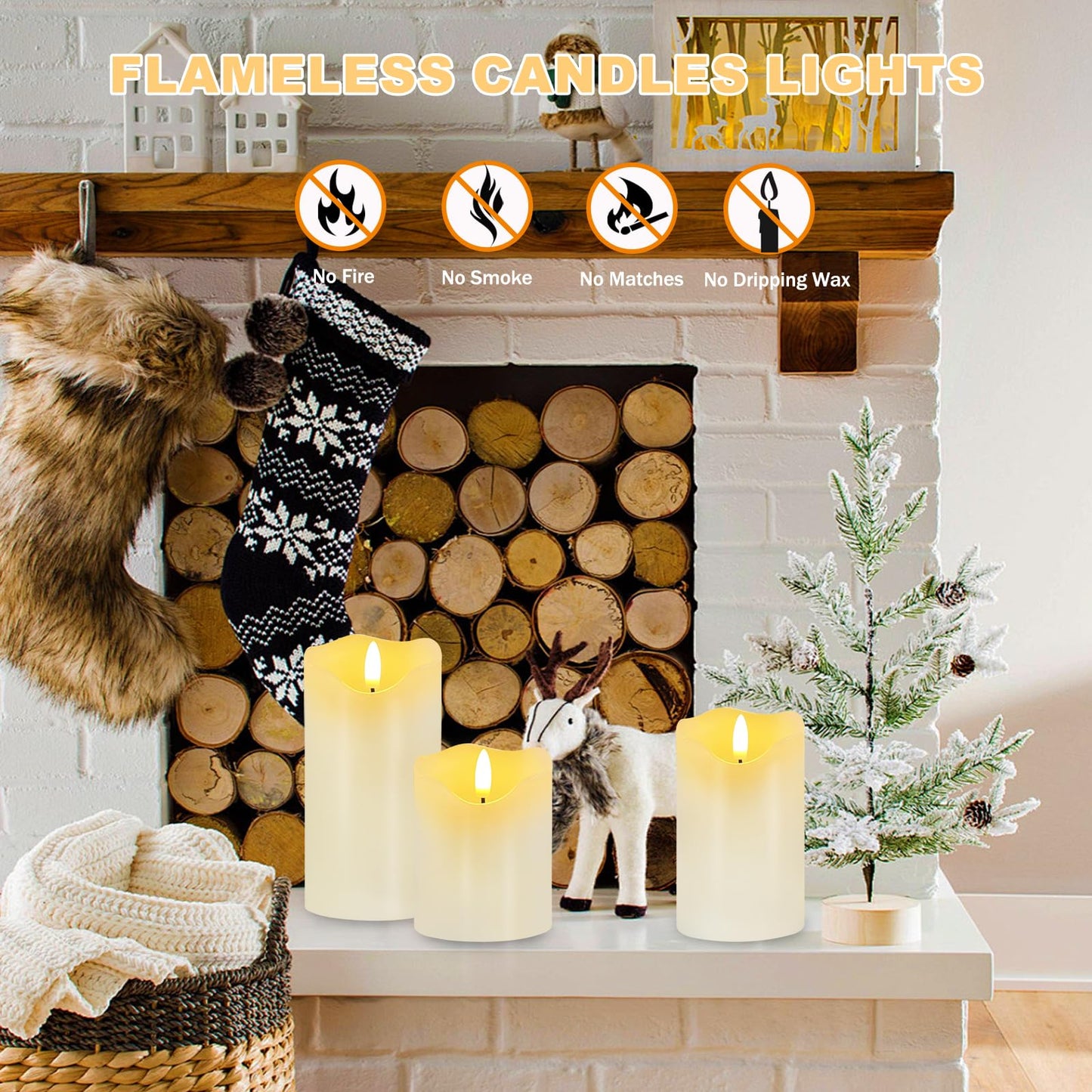 Veki Flameless LED Lights - Set of 3 Dimmable Pillar Candles with Remote & Timer, Battery Operated, Perfect for Home Decor (Lvory)