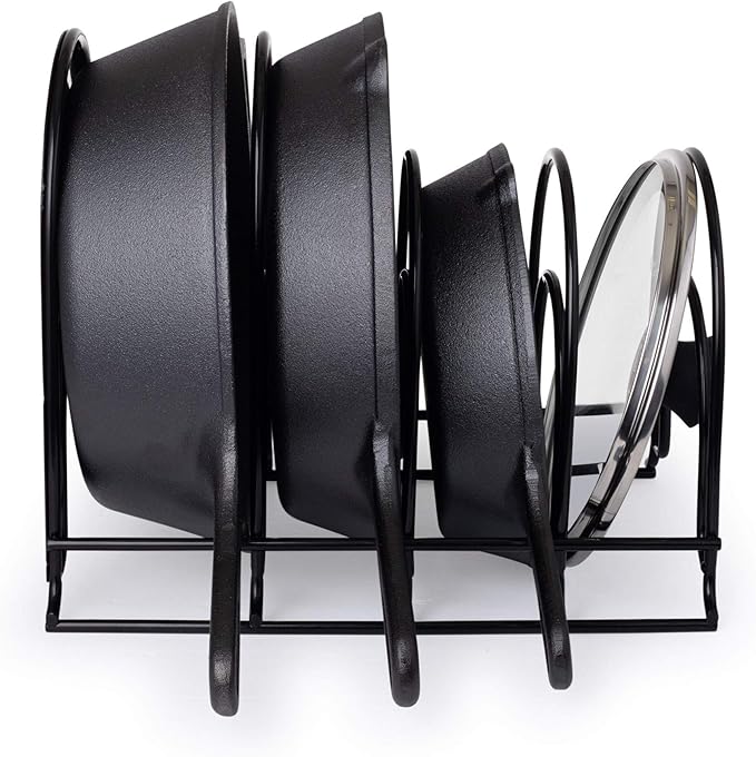 Cuisinel Heavy Duty Pan Organizer - 12.2" - 5 Tier Rack - Holds 50 LB - Cast Iron Skillets, Griddles and Shallow Pots - Durable Steel Construction - Space Saving Kitchen Storage - No Assembly Required
