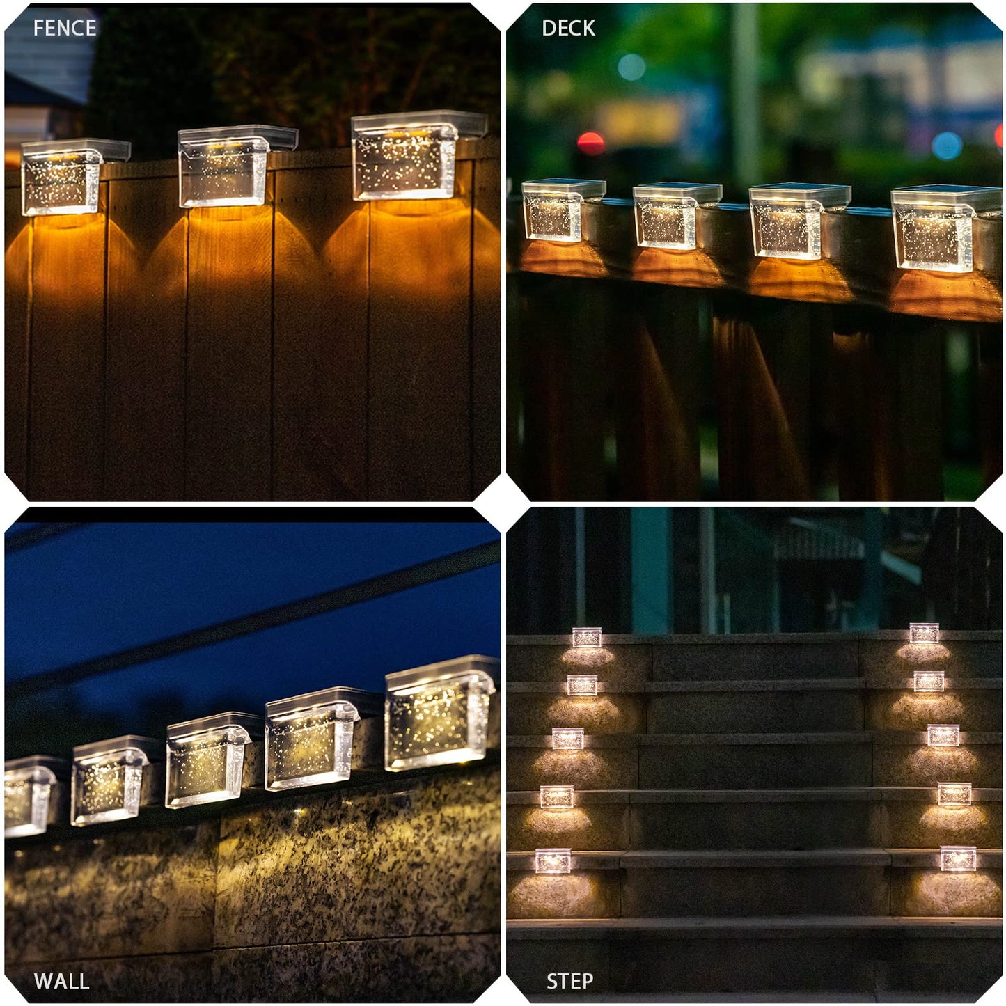 Qualdout Solar Deck Lights - 8 Pack Waterproof LED Step Lights for Outdoor Use - Warm White
